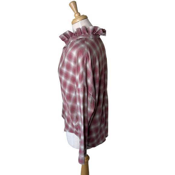 A SHIRT THING PENELOPE PLAID Ruffle Collar Long Sleeve Size Small - Picture 5 of 10